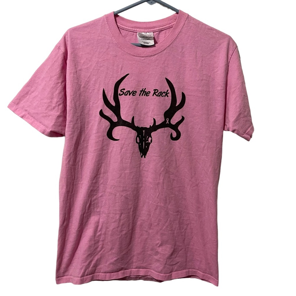 Port & Company Shirt Women Medium Pink Cotton Bull Horns Lightweight‎ Casual Tee